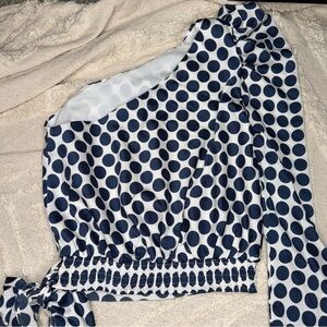 DO+BE Navy Polka Dot One-Shoulder Top small